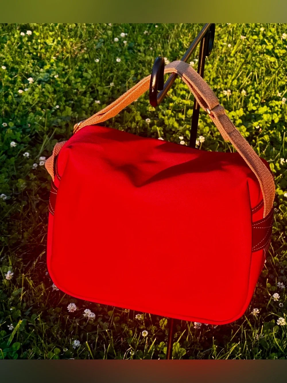 Billingham Red/Brown Canvas Camera Shoulder Bag w/ Strap Compartments 62492